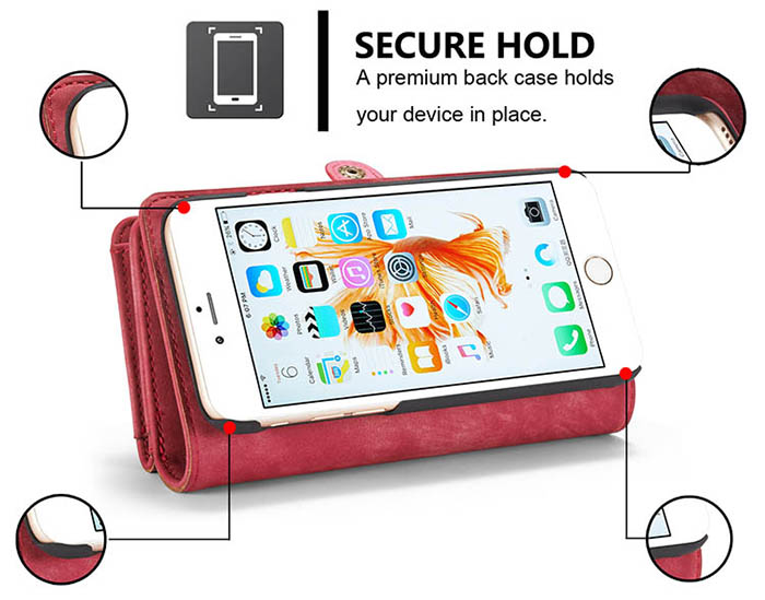 CaseMe iPhone 6S Plus/6 Plus Zipper Wallet Detachable 2 in 1 Folio Case Red