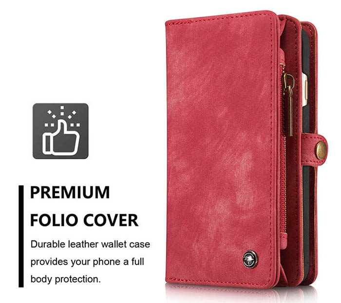 CaseMe iPhone 6S Plus/6 Plus Zipper Wallet Detachable 2 in 1 Folio Case Red