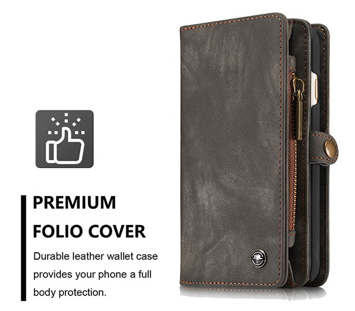 CaseMe iPhone 6S/6 Zipper Wallet Detachable 2 in 1 Folio Case Black