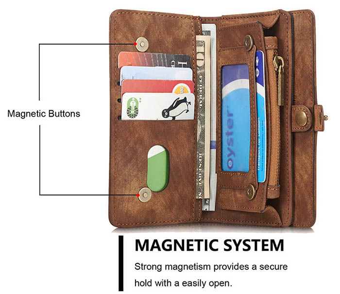 CaseMe iPhone 6S/6 Zipper Wallet Detachable 2 in 1 Folio Case Brown