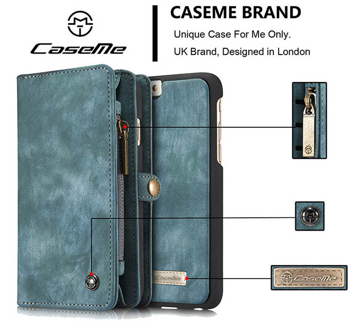 CaseMe iPhone 6S/6 Zipper Wallet Detachable 2 in 1 Folio Case Green