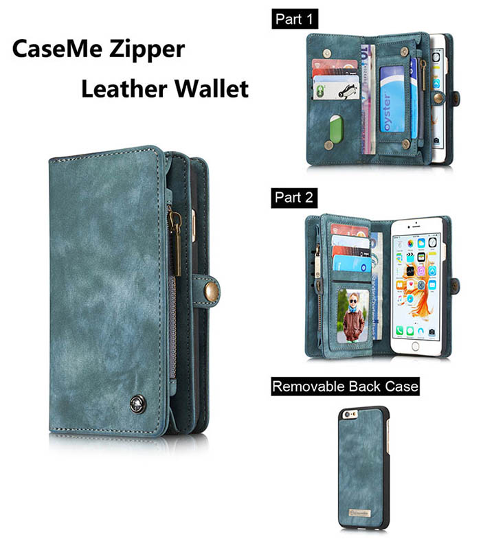 CaseMe iPhone 6S/6 Zipper Wallet Detachable 2 in 1 Folio Case Green