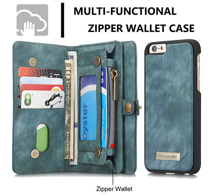 CaseMe iPhone 6S/6 Zipper Wallet Detachable 2 in 1 Folio Case Green