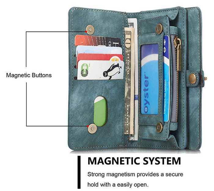CaseMe iPhone 6S/6 Zipper Wallet Detachable 2 in 1 Folio Case Green