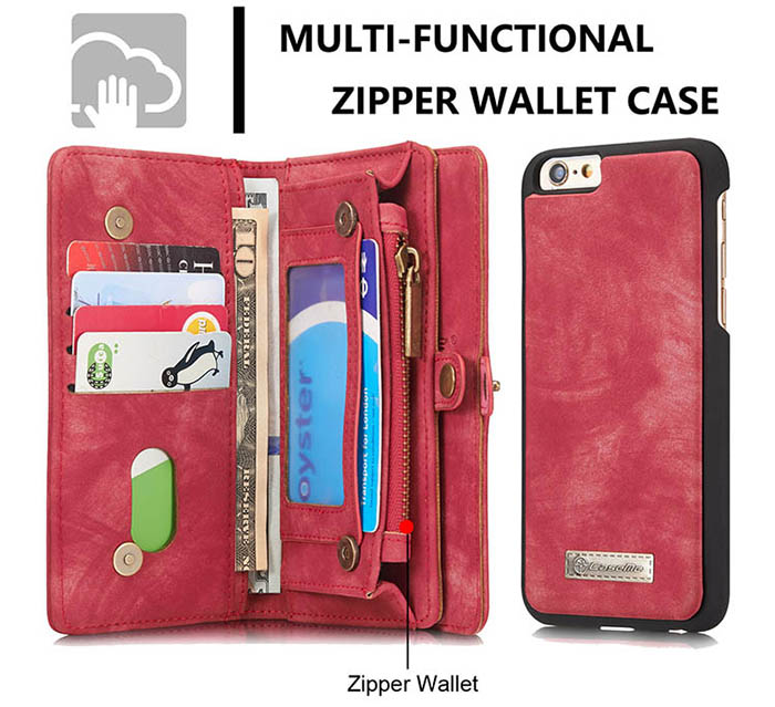 CaseMe iPhone 6S/6 Zipper Wallet Detachable 2 in 1 Folio Case Red
