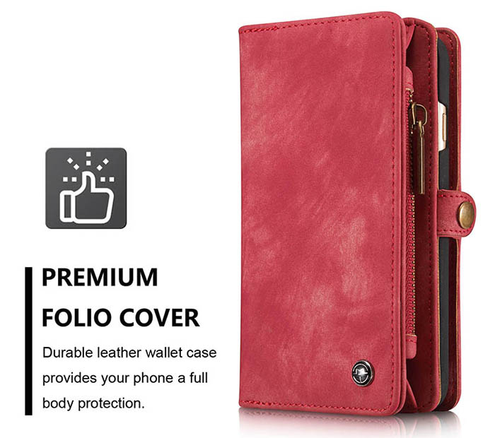 CaseMe iPhone 6S/6 Zipper Wallet Detachable 2 in 1 Folio Case Red