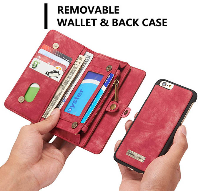 CaseMe iPhone 6S/6 Zipper Wallet Detachable 2 in 1 Folio Case Red