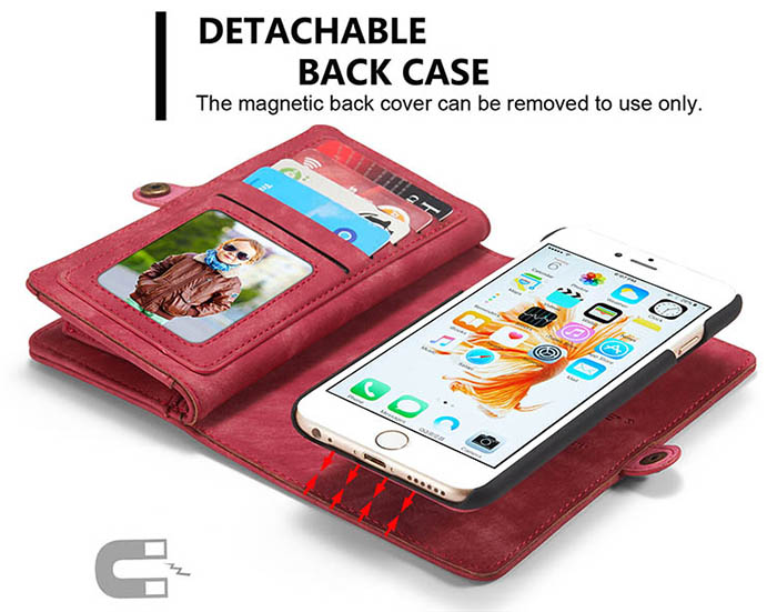 CaseMe iPhone 6S/6 Zipper Wallet Detachable 2 in 1 Folio Case Red