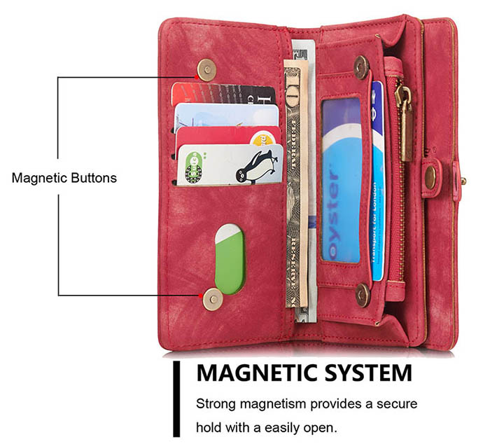 CaseMe iPhone 6S/6 Zipper Wallet Detachable 2 in 1 Folio Case Red