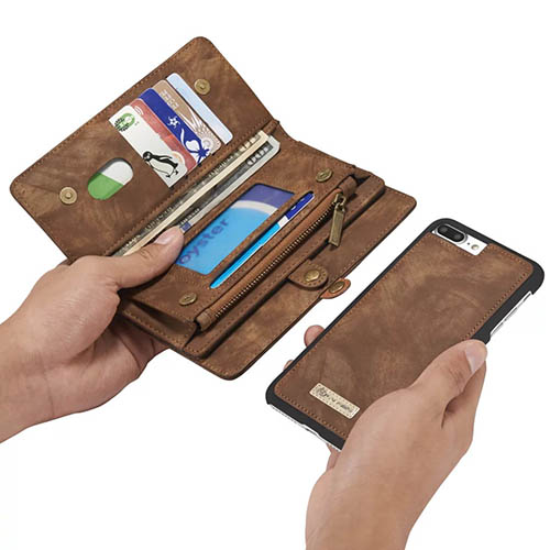 Klimatologische bergen universiteitsstudent Verslaving CaseMe iPhone 7 Plus Zipper Wallet Detachable 2 in 1 Folio Case Brown