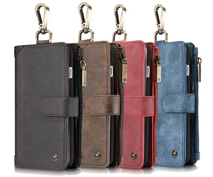 CaseMe iPhone 7 Plus Zipper Wallet Metal Buckle Detachable Folio Case