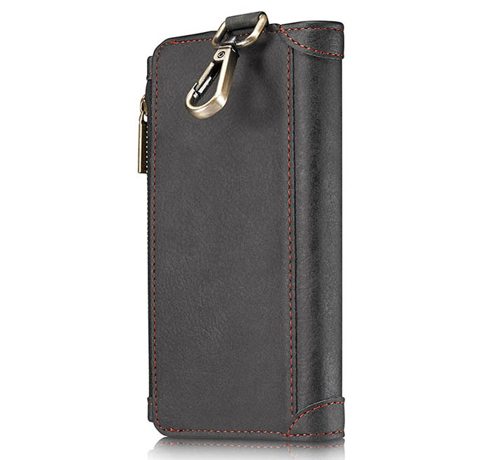 CaseMe iPhone 7 Plus Zipper Wallet Metal Buckle Detachable Folio Case Black