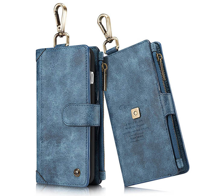 CaseMe iPhone 7 Plus Zipper Wallet Metal Buckle Detachable Folio Case Blue