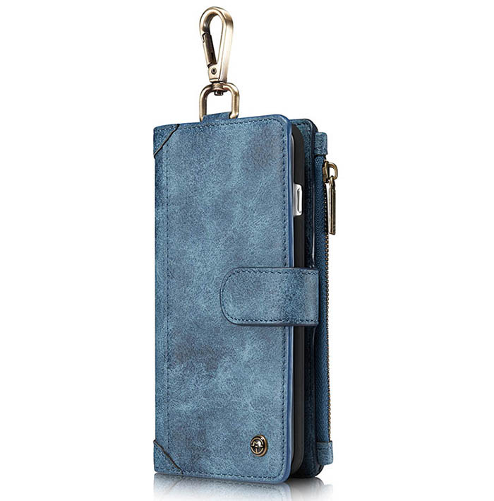 CaseMe iPhone 7 Plus Zipper Wallet Metal Buckle Detachable Folio Case Blue