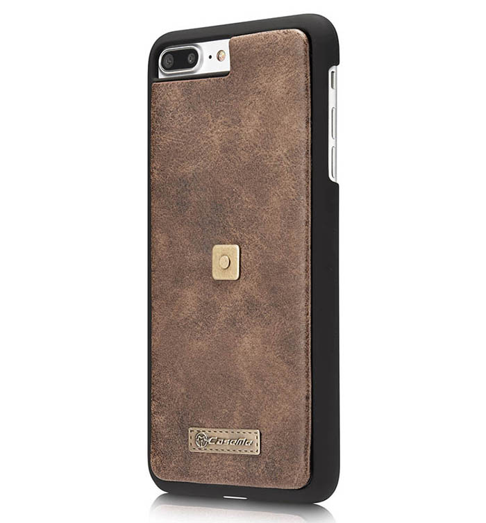 CaseMe iPhone 7 Plus Zipper Wallet Metal Buckle Detachable Folio Case Coffee