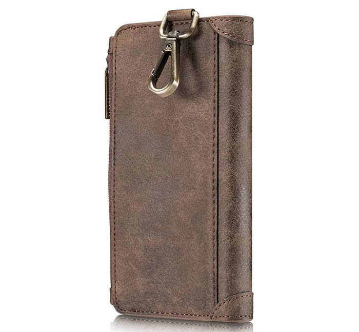 CaseMe iPhone 7 Plus Zipper Wallet Metal Buckle Detachable Folio Case Coffee