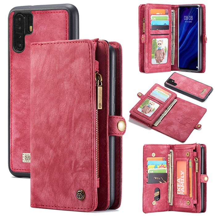 Red Leather Case for Huawei P30 Lite,Strap Wallet Case for Huawei P30 Lite,Herzzer Bookstyle Classic Elegant Pretty Flower Design Magnetic Stand Flip Leather Case with Soft TPU 