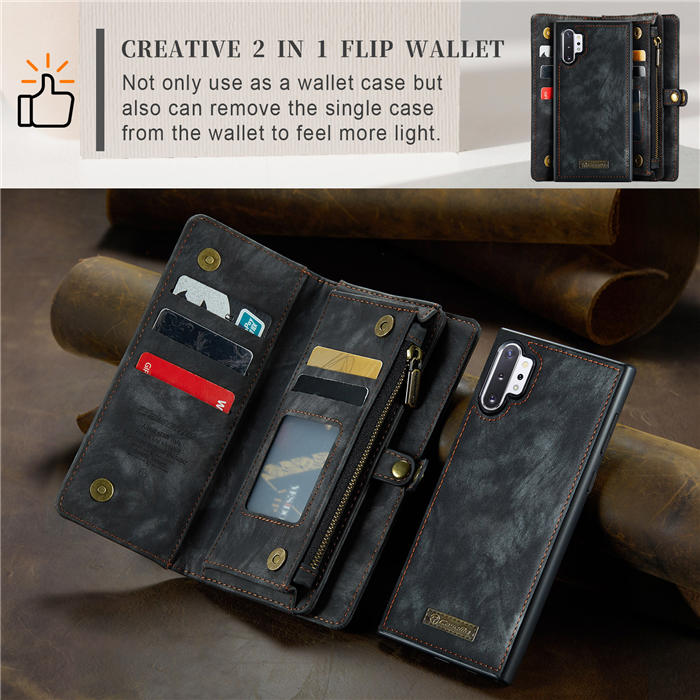 CaseMe Samsung Galaxy Note 10 Plus Zipper Wallet Magnetic Detachable 2 in 1 Case with Wrist Strap
