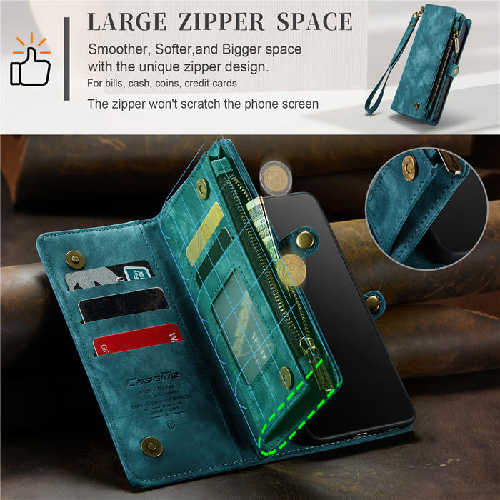 CaseMe iPhone 7/8 Zipper Wallet Magnetic Detachable 2 in 1 Case with Wrist Strap