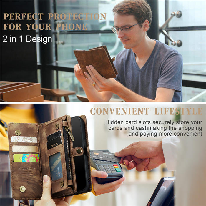 CaseMe iPhone 7/8 Zipper Wallet Magnetic Detachable 2 in 1 Case with Wrist Strap