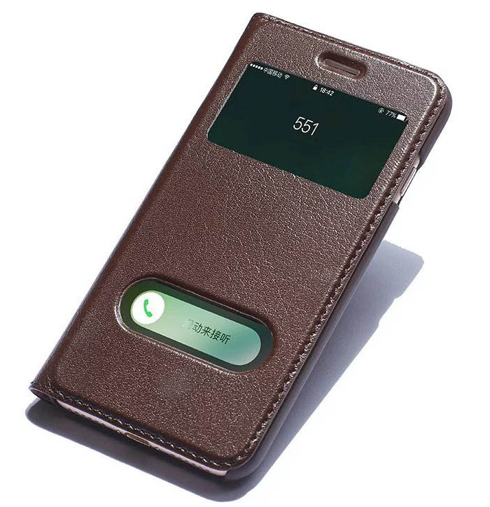 Dual Window View iPhone 7 Ultra Thin Stand Genuine Leather Case