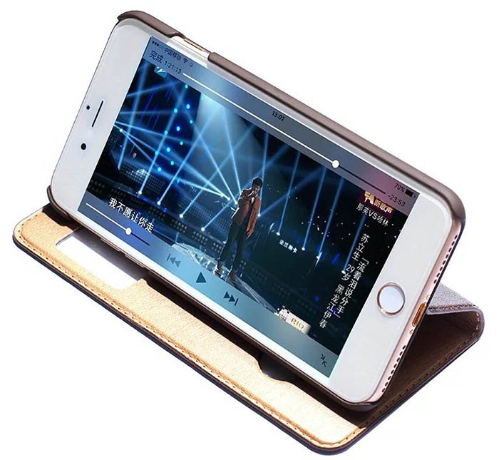 Dual Window View iPhone 7 Plus Ultra Thin Stand Genuine Leather Case