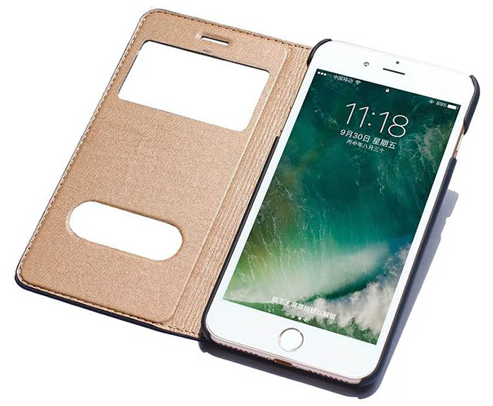 Dual Window View iPhone 7 Plus Ultra Thin Stand Genuine Leather Case