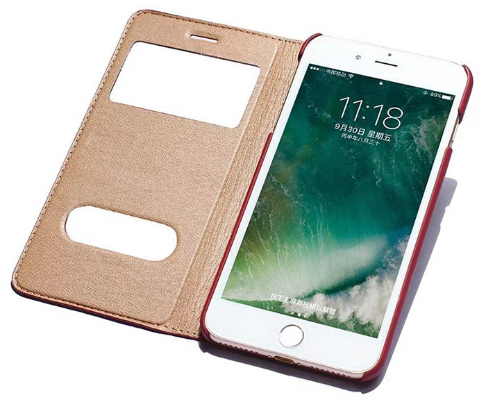 Dual Window View iPhone 7 Plus Ultra Thin Stand Genuine Leather Case