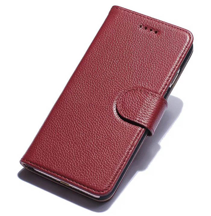 Real Genuine Cowhide Leather iPhone 7 Litchi Pattern Wallet Stand Case