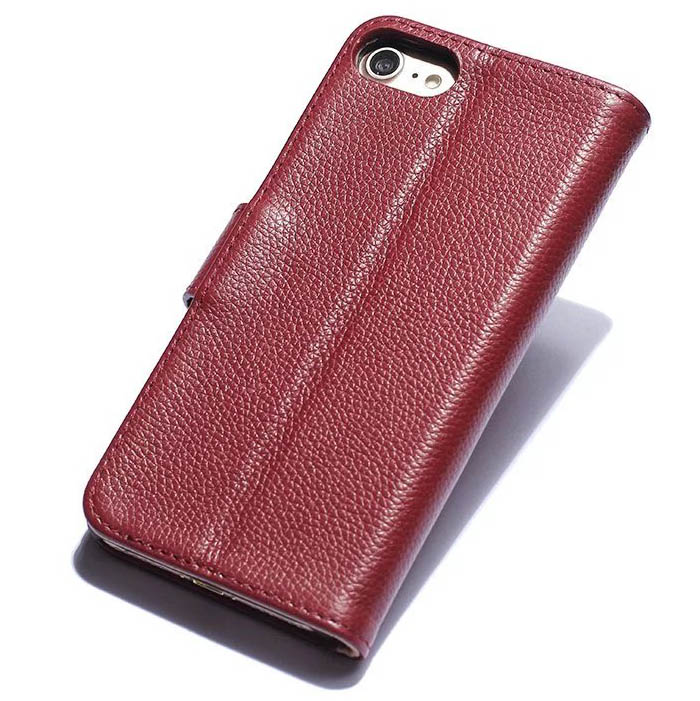 Real Genuine Cowhide Leather iPhone 7 Litchi Pattern Wallet Stand Case