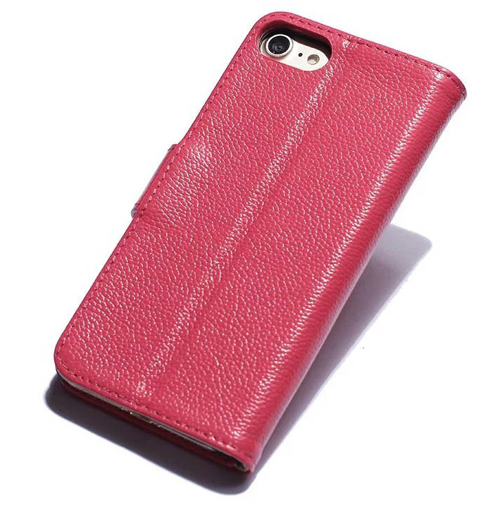 Real Genuine Cowhide Leather iPhone 7 Litchi Pattern Wallet Stand Case