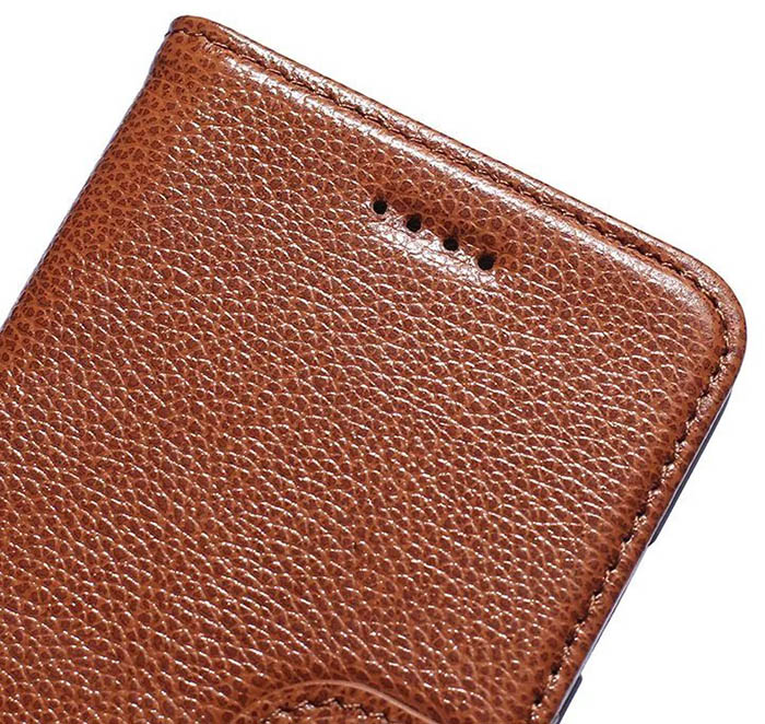 Real Genuine Cowhide Leather iPhone 7 Litchi Pattern Wallet Stand Case