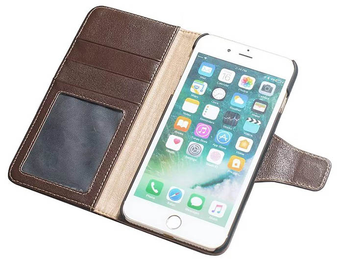 Real Genuine Cowhide Leather iPhone 7 Plus Luxury Wallet Stand Case