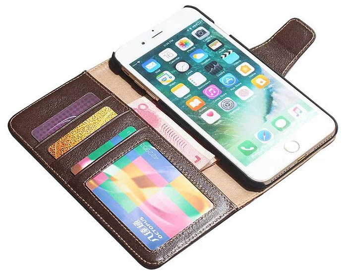 Real Genuine Cowhide Leather iPhone 7 Plus Luxury Wallet Stand Case