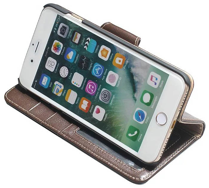 Real Genuine Cowhide Leather iPhone 7 Plus Luxury Wallet Stand Case