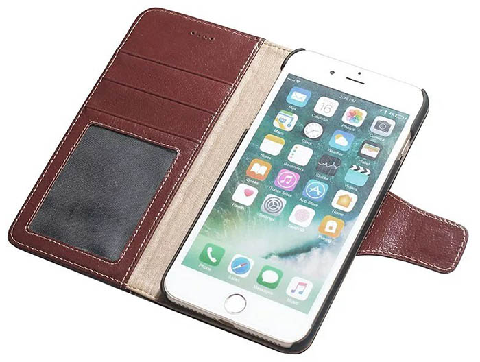 Real Genuine Cowhide Leather iPhone 7 Plus Luxury Wallet Stand Case