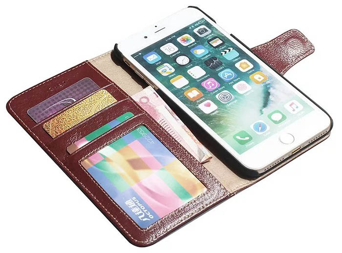 Real Genuine Cowhide Leather iPhone 7 Plus Luxury Wallet Stand Case