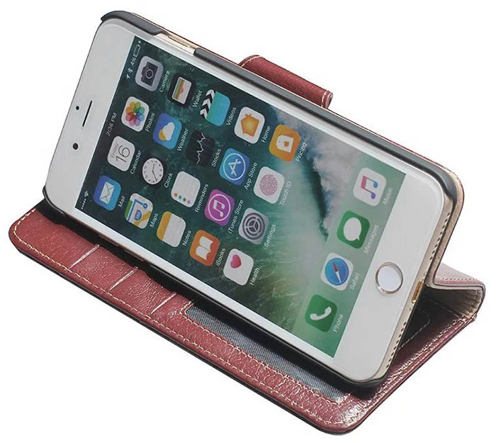 Real Genuine Cowhide Leather iPhone 7 Plus Luxury Wallet Stand Case