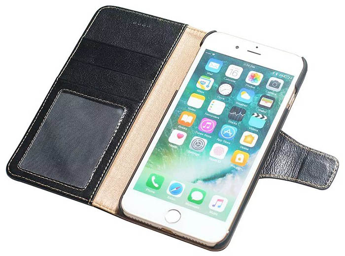 Real Genuine Cowhide Leather iPhone 7 Plus Luxury Wallet Stand Case