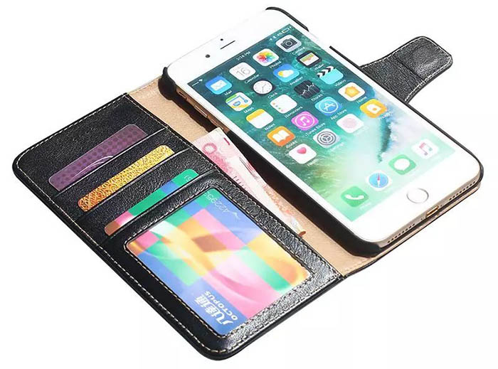 Real Genuine Cowhide Leather iPhone 7 Plus Luxury Wallet Stand Case