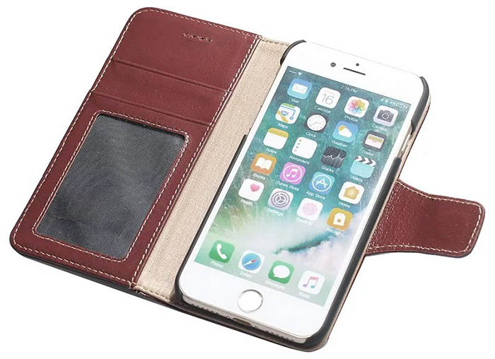 Real Genuine Cowhide Leather iPhone 7 Luxury Wallet Stand Case