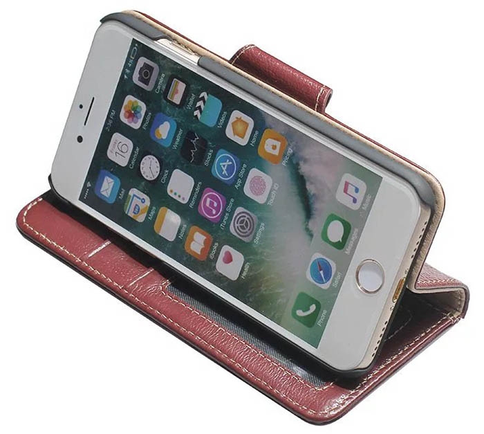 Real Genuine Cowhide Leather iPhone 7 Luxury Wallet Stand Case