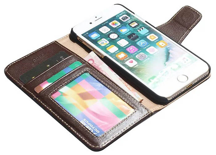 Real Genuine Cowhide Leather iPhone 7 Luxury Wallet Stand Case