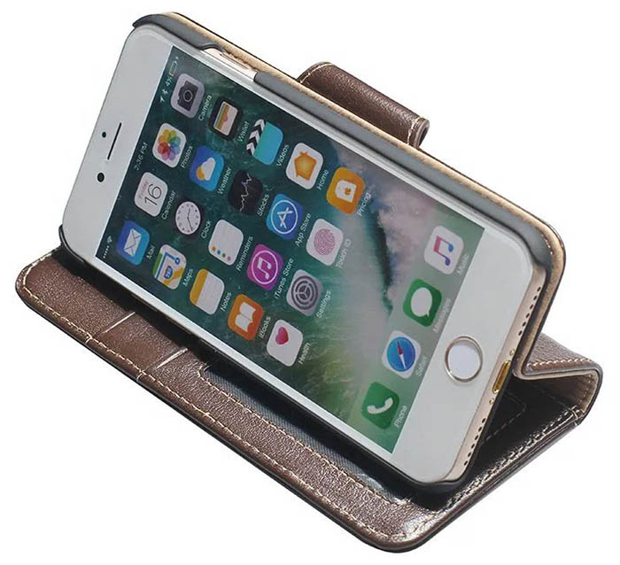 Real Genuine Cowhide Leather iPhone 7 Luxury Wallet Stand Case