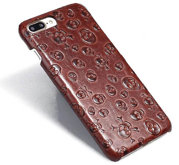 Pirate Skull Pattern iPhone 7 Plus Genuine Leather Back Cover Case