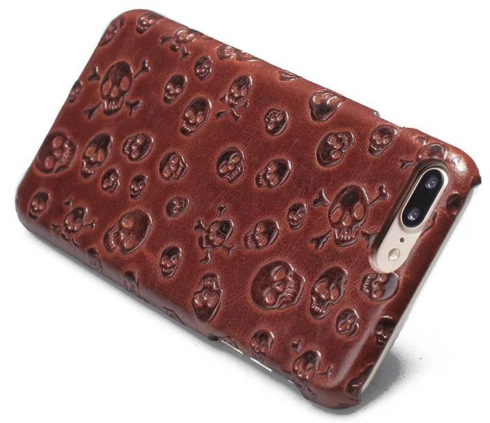 Pirate Skull Pattern iPhone 7 Plus Genuine Leather Back Cover Case