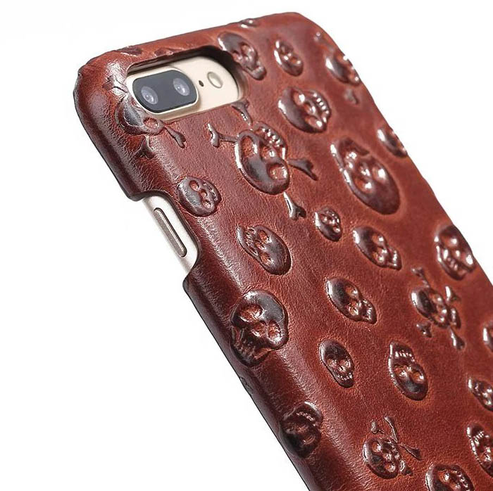 Pirate Skull Pattern iPhone 7 Plus Genuine Leather Back Cover Case