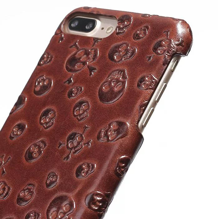 Pirate Skull Pattern iPhone 7 Plus Genuine Leather Back Cover Case