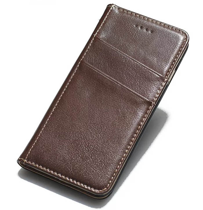 Real Genuine Cowhide Leather iPhone 7 Slot Card Stand Case