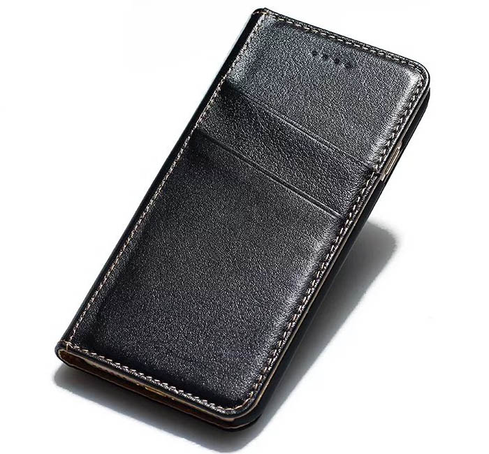 Real Genuine Cowhide Leather iPhone 7 Slot Card Stand Case